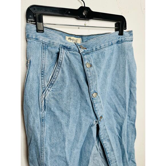 MADEWELL Light Blue Denim 100% Cotton Button Front Slit Wrap Midi Skirt Size 29 - Picture 5 of 12